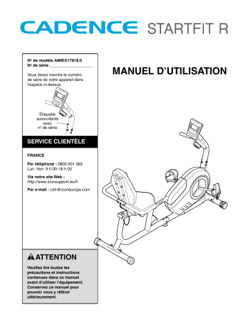 Cadence AMIEX17918 STARTFIT R BIKE Manuel utilisateur | Fixfr