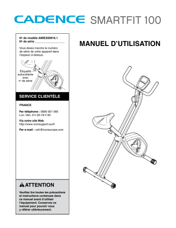 Cadence AMIEX69916 SMARTFIT 100 BIKE Manuel utilisateur | Fixfr