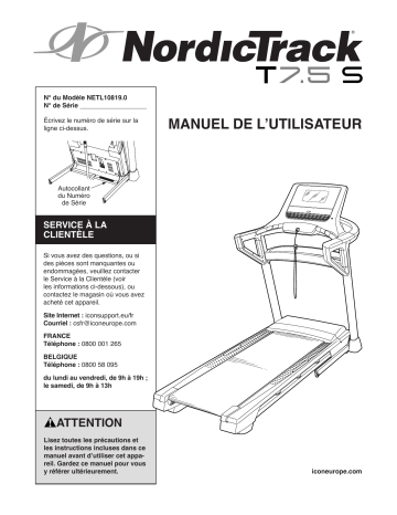 NordicTrack NETL10819 T 7.5 S TREADMILL Manuel utilisateur | Fixfr