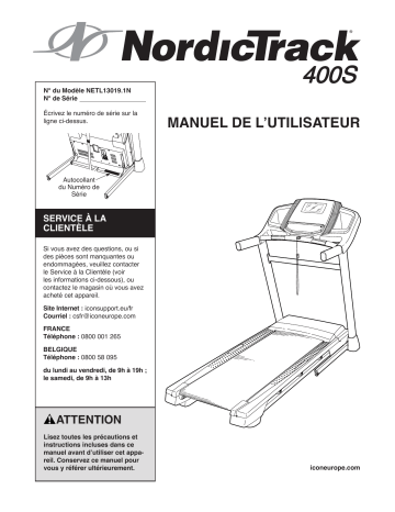 NordicTrack NETL13019n 400S TREADMILL Manuel utilisateur | Fixfr