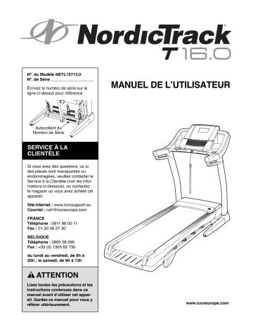 NordicTrack NETL15713 452380 T16 TREADMILL Manuel utilisateur | Fixfr