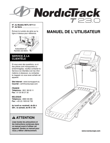 NordicTrack NETL18711 T 23.0 TREADMILL Manuel utilisateur | Fixfr