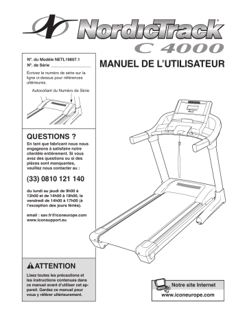 NordicTrack NETL19807 C 4000 TREADMILL Manuel utilisateur | Fixfr