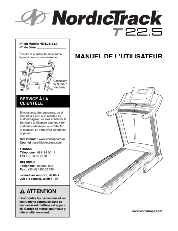 NordicTrack NETL24713 T 22.5 TREADMILL Manuel utilisateur | Fixfr