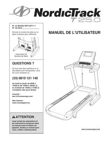 NordicTrack NETL25711 1650264 T 25.0 TREADMILL Manuel utilisateur | Fixfr