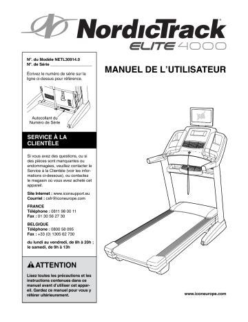 NordicTrack NETL30914 Elite 4000 TREADMILL Manuel utilisateur | Fixfr