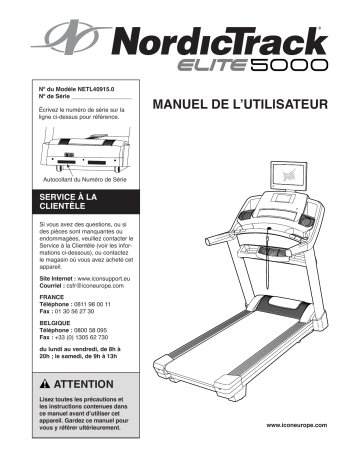 NordicTrack NETL40915 Elite 5000 TREADMILL Manuel utilisateur | Fixfr