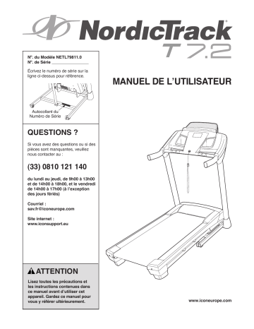 NordicTrack NETL79811 T 7.2 TREADMILL Manuel utilisateur | Fixfr