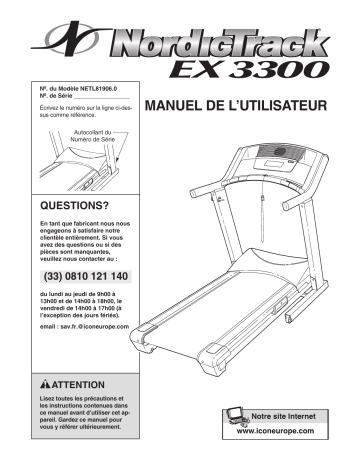 NordicTrack NETL81906 EX3300 TREADMILL Manuel utilisateur | Fixfr