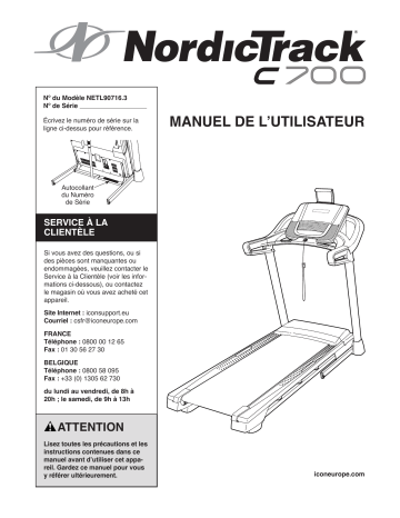 NordicTrack NETL90716 C700 TREADMILL Manuel utilisateur | Fixfr