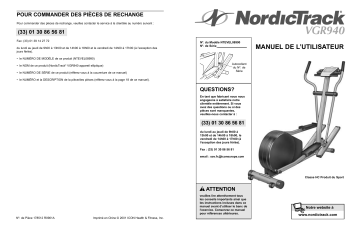 NordicTrack NTEVEL0899 VGR940 ELLIPTICAL Manuel utilisateur | Fixfr