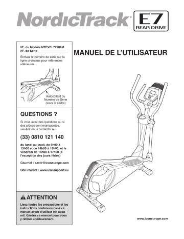 NordicTrack NTEVEL77909 1653587 E7 ZL ELLIPTICAL Manuel utilisateur | Fixfr