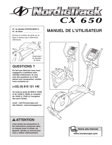 NordicTrack NTEVEL96207 CX 650 ELLIPTICAL Manuel utilisateur | Fixfr