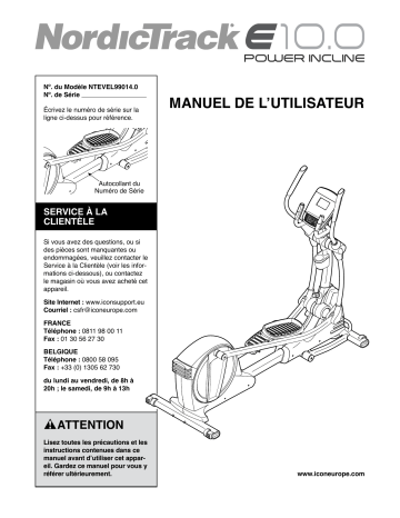 NordicTrack NTEVEL99014 E10.0 ELLIPTICAL Manuel utilisateur | Fixfr