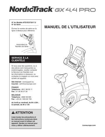 NordicTrack NTEVEX75017 GX 4.4 Pro Exercise Bike Manuel utilisateur | Fixfr