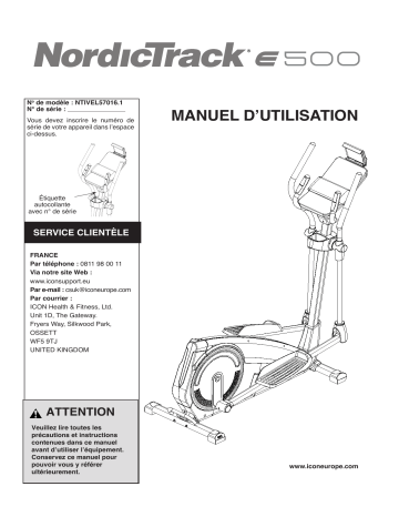 NordicTrack NTIVEL57016 E 500 ELLIPTICAL Manuel utilisateur | Fixfr