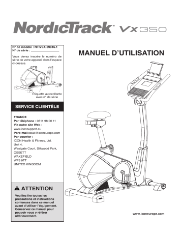 NordicTrack NTIVEX39816 VX 350 Exercise Bike Manuel utilisateur | Fixfr