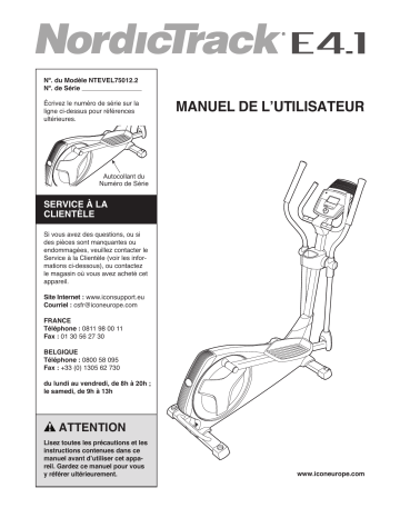 NordicTrack NTEVEL75012 1645558 E4.1 ELLIPTICAL Manuel utilisateur | Fixfr