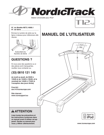 NordicTrack NETL14909 T12 SI TREADMILL Manuel utilisateur | Fixfr