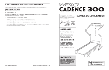 Weslo WETL14905 Cadence 300 TREADMILL Manuel utilisateur | Fixfr