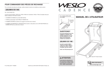 Weslo WETL2813 90 TREADMILL Manuel utilisateur | Fixfr