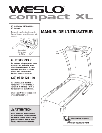 Weslo WETL40708 COMPACT XL TREADMILL Manuel utilisateur | Fixfr