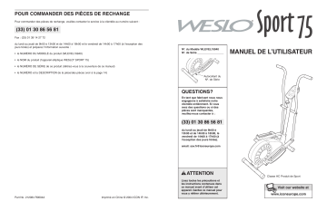Weslo WLEVEL1994 SP 75 ELLIPTICAL Manuel utilisateur | Fixfr