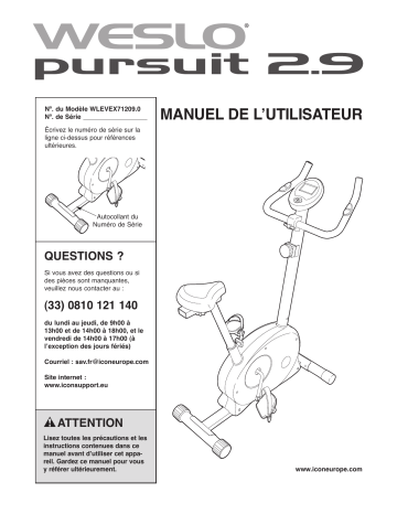 Weslo WLEVEX71209 PURSUIT 2.9 BIKE Manuel utilisateur | Fixfr