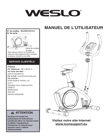 Weslo WLIVEX73414 Exercise Bike Manuel utilisateur | Fixfr