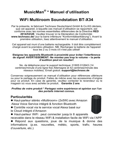 MusicMan BT-X34 WiFi Multiroom Soundstation Manuel du propriétaire | Fixfr