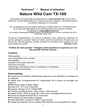 Technaxx TX-160 Nature Wild Cam Manuel du propriétaire | Fixfr