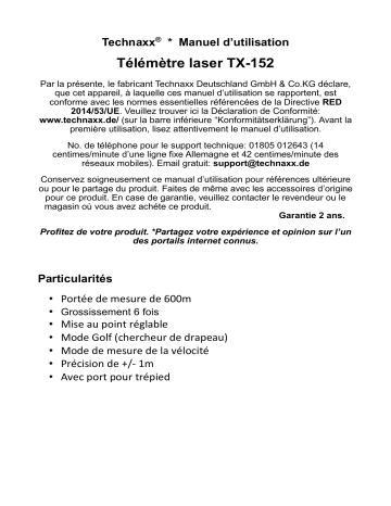 Technaxx TX-152 Laser Rangefinder Manuel du propriétaire | Fixfr