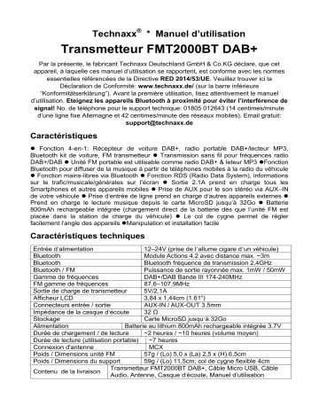 Technaxx FMT2000BT DAB+ Transmitter Manuel du propriétaire | Fixfr