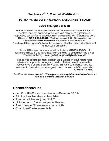 Technaxx TX-148 UV Anti-Virus Disinfection Box Manuel du propriétaire | Fixfr