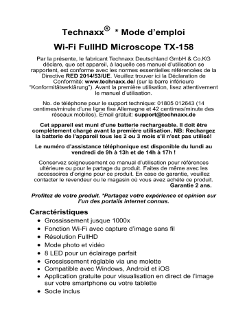 Technaxx TX-158 WiFi FullHD Microscope Manuel du propriétaire | Fixfr