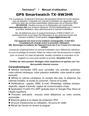 Technaxx TX-SW3HR GPS Smartwatch Manuel du propriétaire | Fixfr
