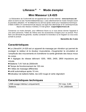 Lifenaxx LX-025 Mini Massager Manuel du propriétaire | Fixfr