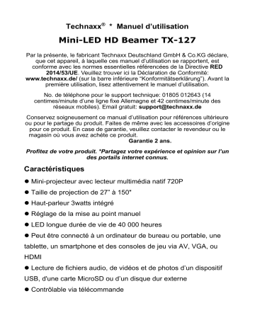 Technaxx TX-127 Mini-LED HD Beamer Manuel du propriétaire | Fixfr