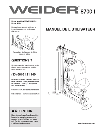 Weider WEEVSY30810 8700 i SYSTEM Manuel utilisateur | Fixfr