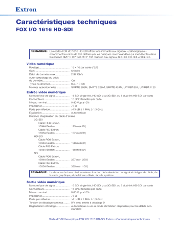 Extron FOX I/O 1616 HD-SDI spécification | Fixfr