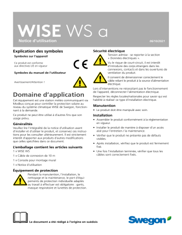 Swegon WISE WS a Mode d'emploi | Fixfr