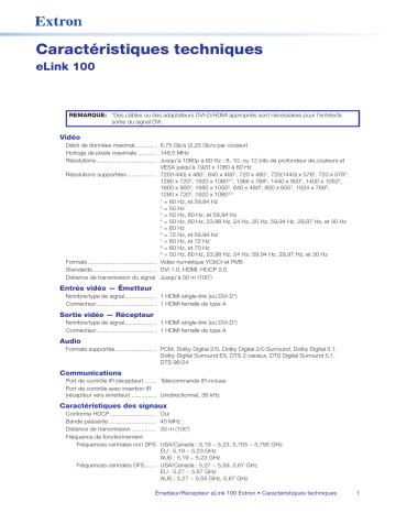 Extron eLink 100 spécification | Fixfr