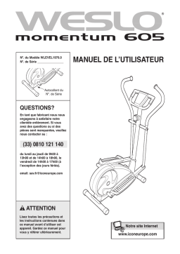 Weslo WLEVEL1976 605 ELLIPTICAL Manuel utilisateur