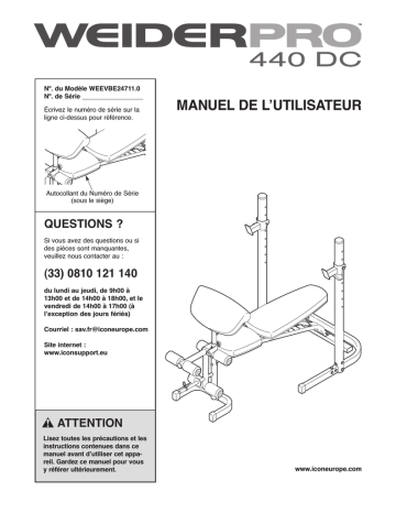 Weider WEEVBE24711 PRO 440 DC BENCH Manuel utilisateur | Fixfr