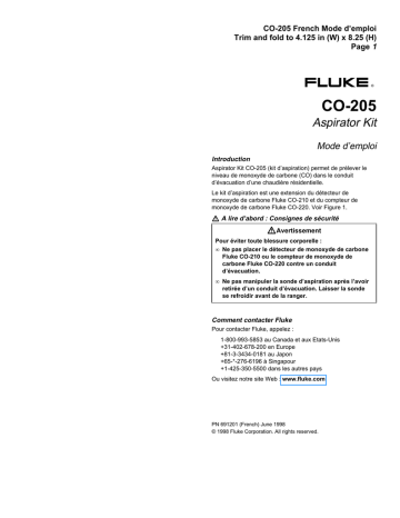 Fluke CO-205 Aspirator Kit Mode d'emploi | Fixfr