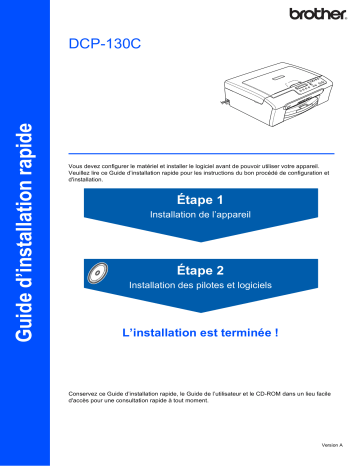 Brother DCP-130C Inkjet Printer Guide d'installation rapide | Fixfr