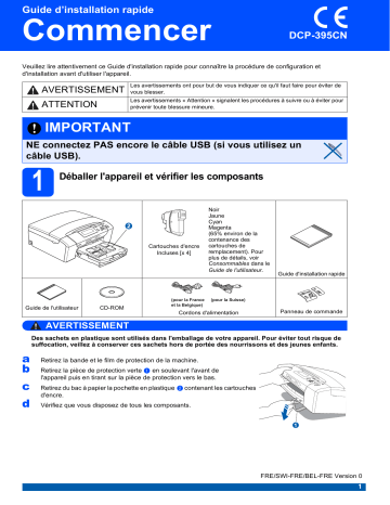 Brother DCP-395CN Inkjet Printer Guide d'installation rapide | Fixfr