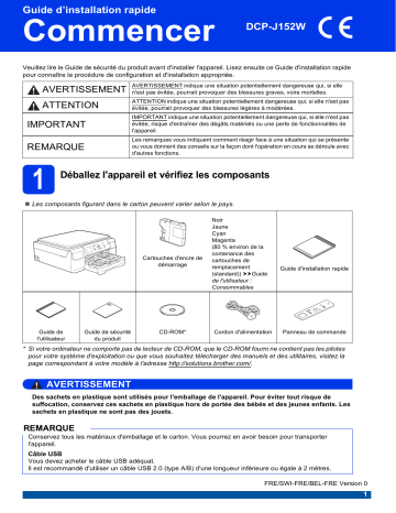 Brother DCP-J152W Inkjet Printer Guide d'installation rapide | Fixfr