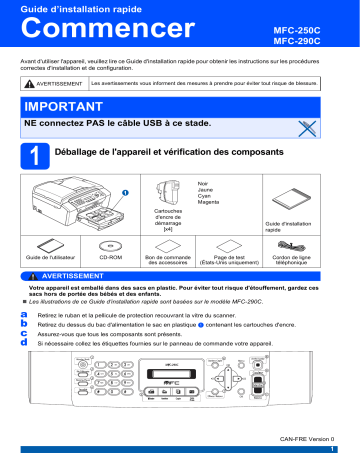MFC-290C | Brother MFC-250C Inkjet Printer Guide d'installation rapide | Fixfr