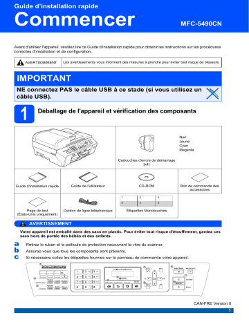Brother MFC-5490CN Inkjet Printer Guide d'installation rapide | Fixfr